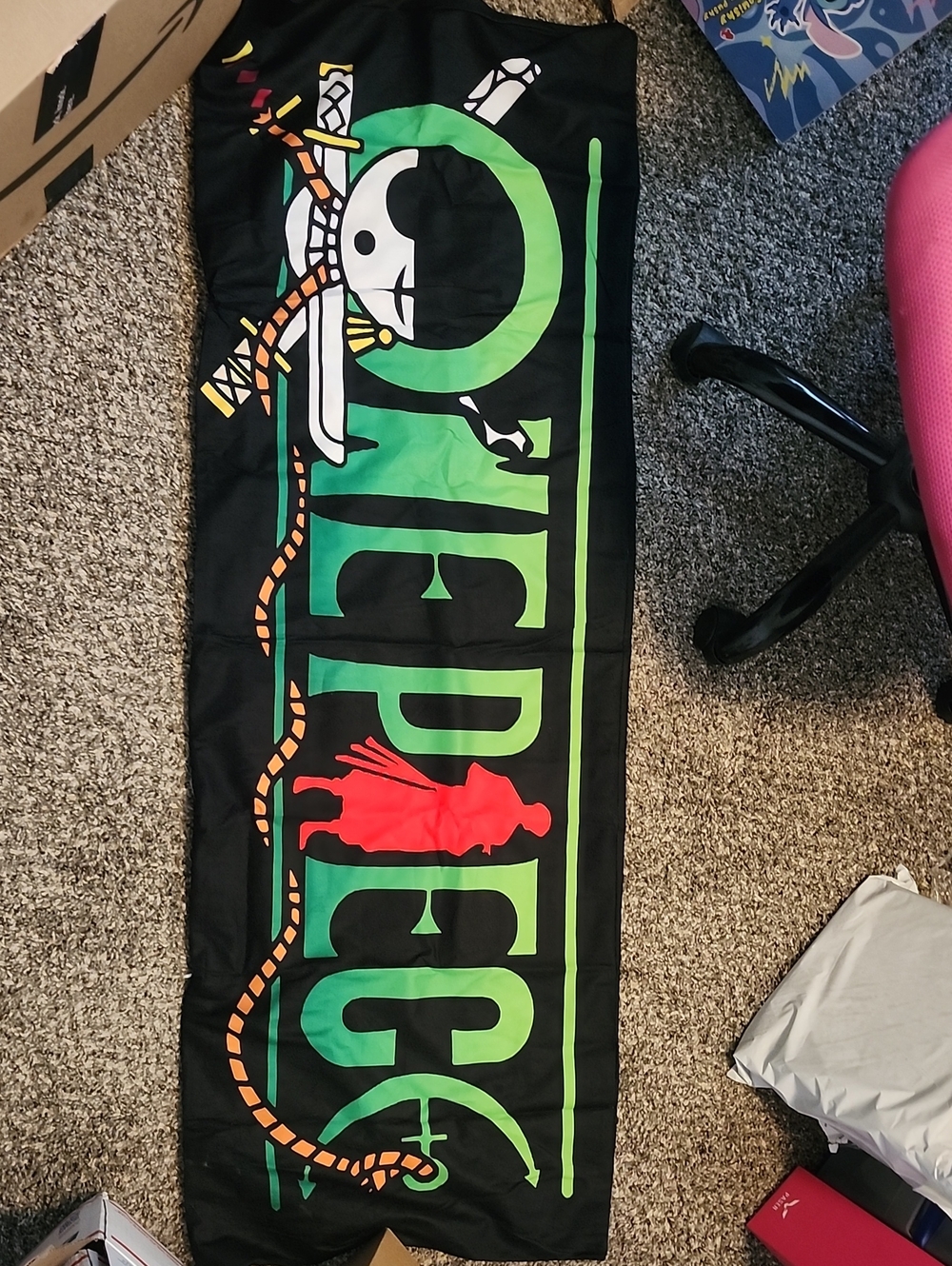 Black Pirate Flag Body Pillow Cover with Green & Red Graphic NIP 2 PKG